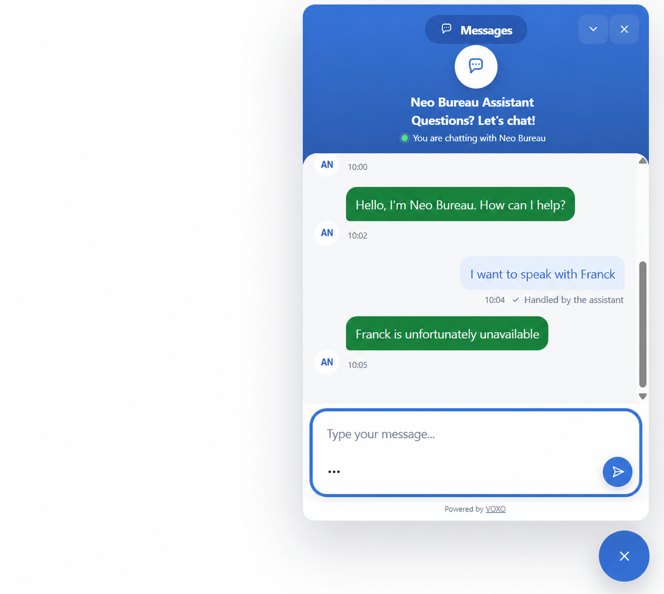 VOXO chat widget preview